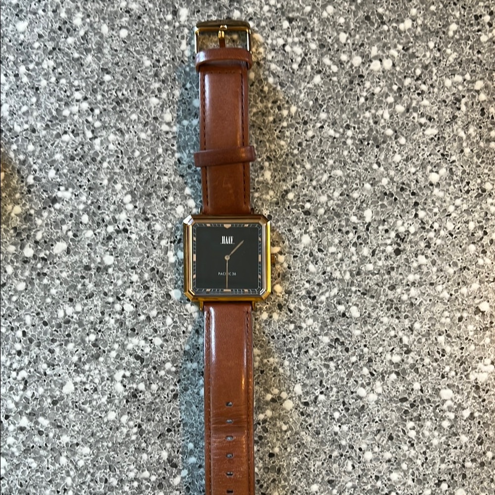 Brown Leather Watch with Black Dial